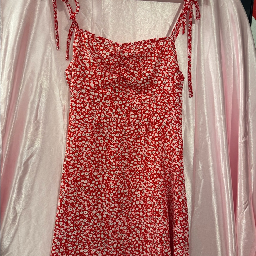 Red and White Floral Dress